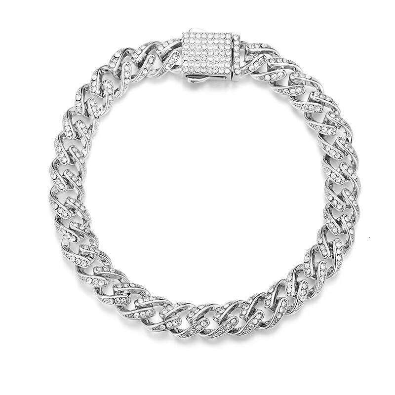 Men's 14mm Rhinestone Hip Hop Jewelry Iced Zircon Sier Plated Miami Cuban Chain Necklace