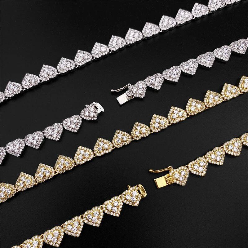 Unisex Moissanite Heart Tennis Chain For Women Original 925 Sterling Silver Gold Man Moissanite Bracelet Cuban Chain Hip hop