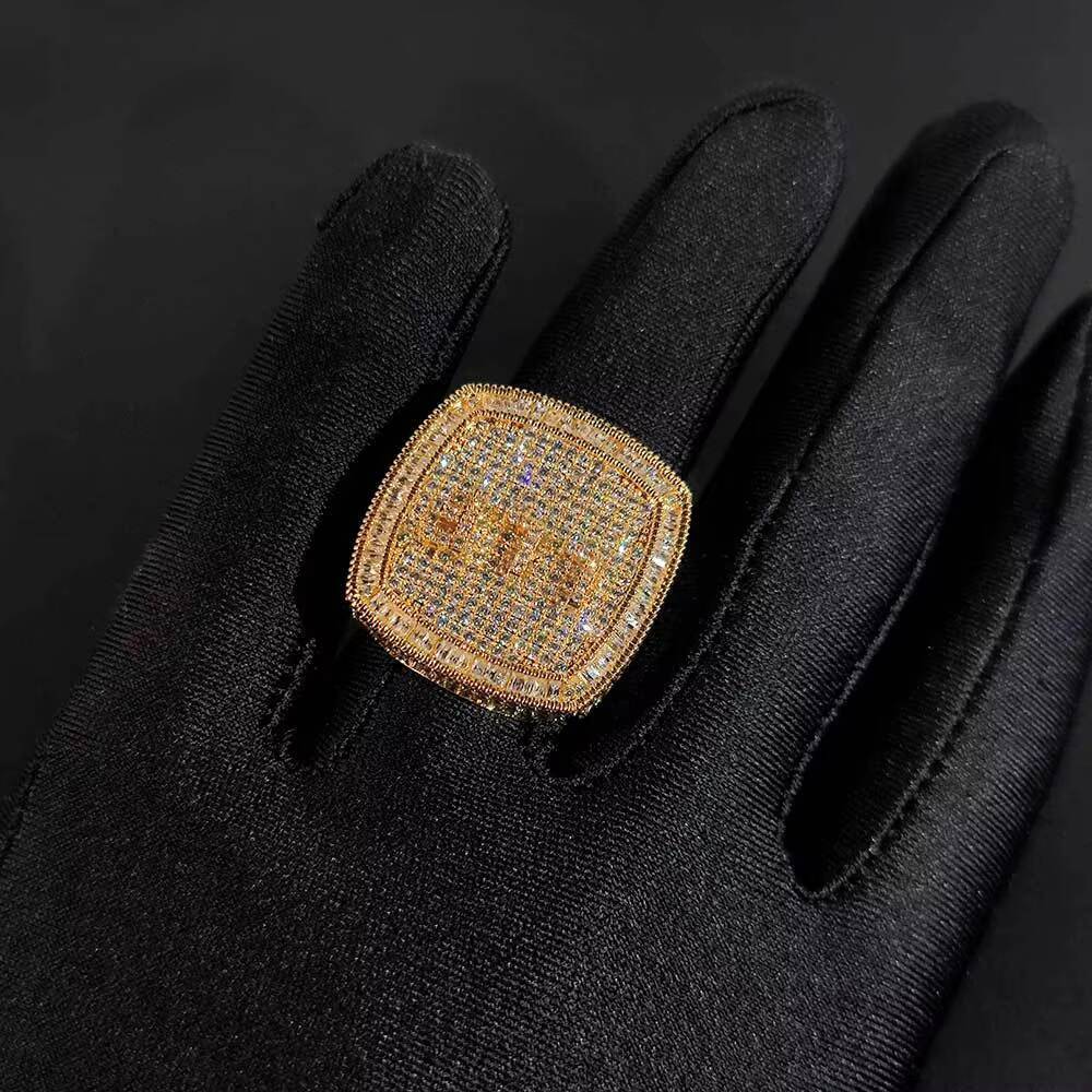 Trendy Hip Hop Custom Champion Copper Set Zircon Moissanite Hiphop Men's and Women's Ring