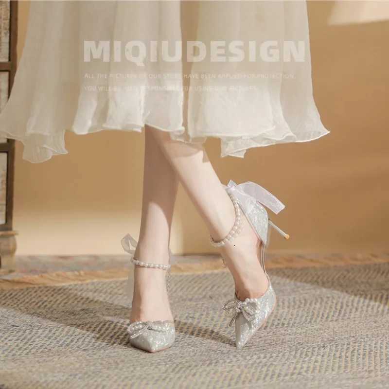 Briddal Wedding Shoes Women Pumps Crystal Bowknot Satin Sandals 2023 Summer Transparent Shoes High Heels Party Prom Shoes W250814