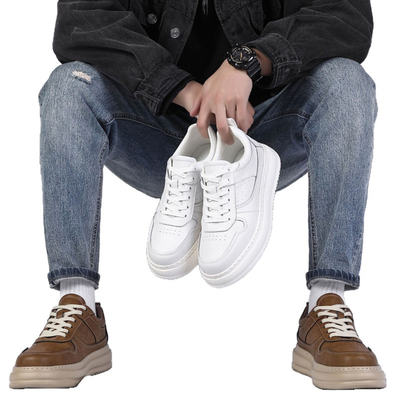Men's Shoes 2025 Spring and Autumn New Low-top Comfortable Height-increasing Breathable Leather Sports Casual Sneakers Trendy