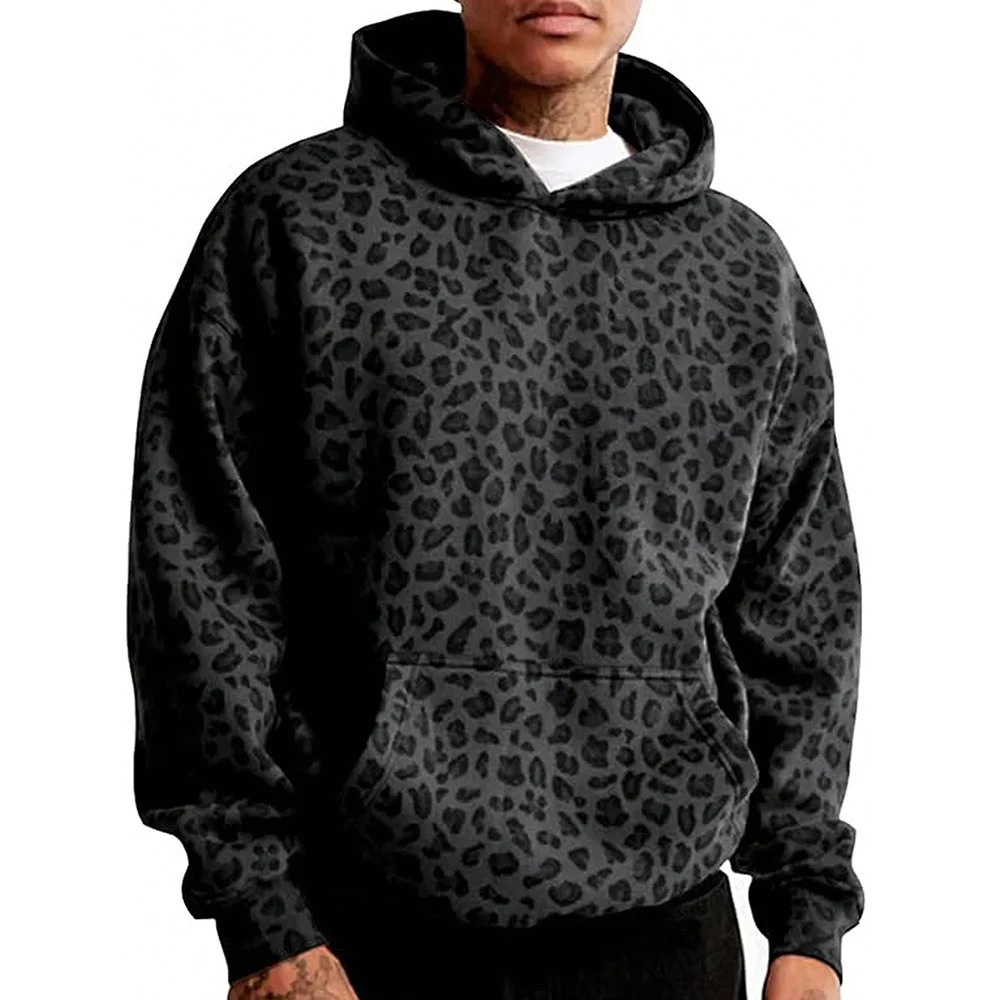 Trendy Leopard Print Hooded Sweatshirt American Retro Loose High Street Top Mens Womens Long Sleeved Versatile Pullover 250813