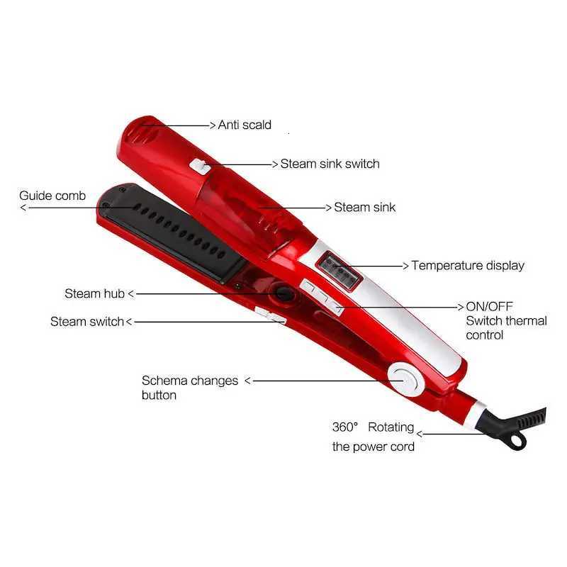 Steam Hair Straightener Professional Salon Ptc Ceramic Anion Tourmaline Instant Heating LED Indicator Light Display Flat Iron W250814