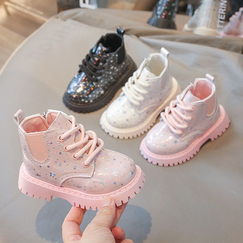 Kids Short Boots Girls Shoes New 2025 Spring Winter Soft Leather Children Boots Fashion Shiny Toddler Kids Ankle Boots Size US5.5C-US12.5C