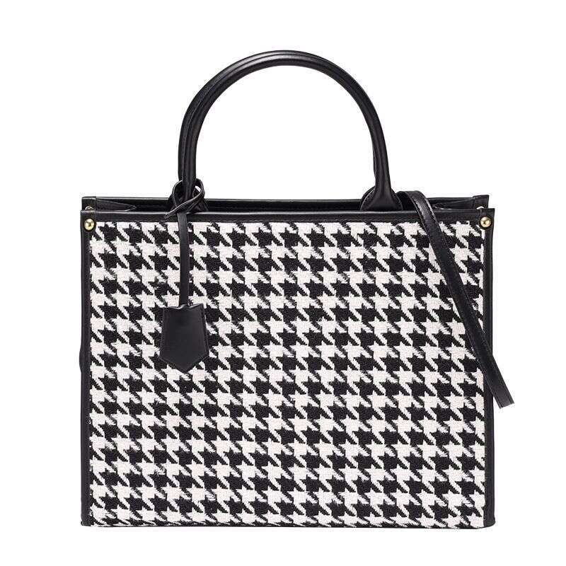 2024 New Large Capacity Women's Fashion Trend Thousand Bird Grid Single Shoulder Crossbody Leisure Commuter Tote Bag