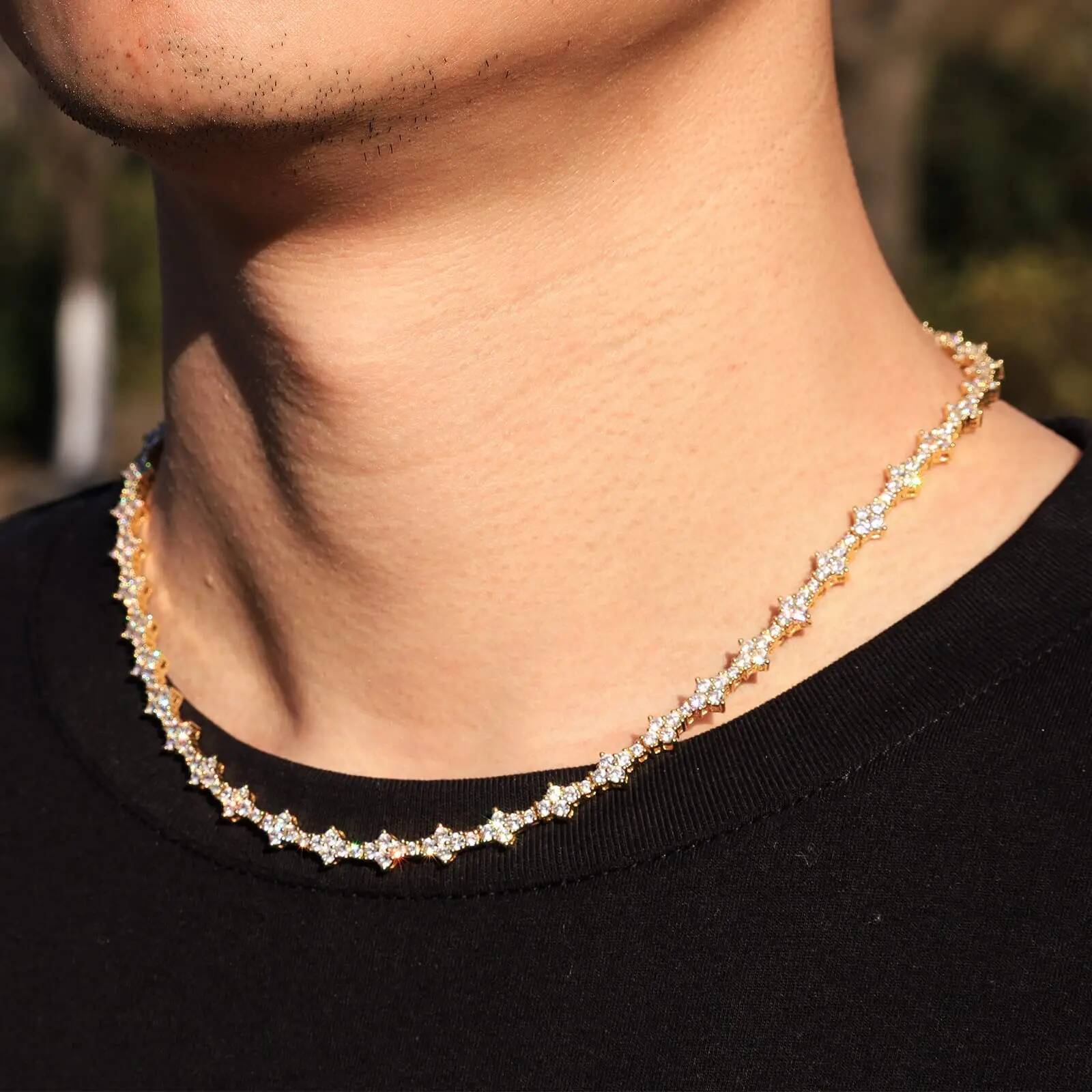 Iced Out 5A Cubic Zirconia Classic Tennis Choker Chain 6.5mm Honeycomb Hip Hop Silver Gold Plated Necklace for Men Women Gift