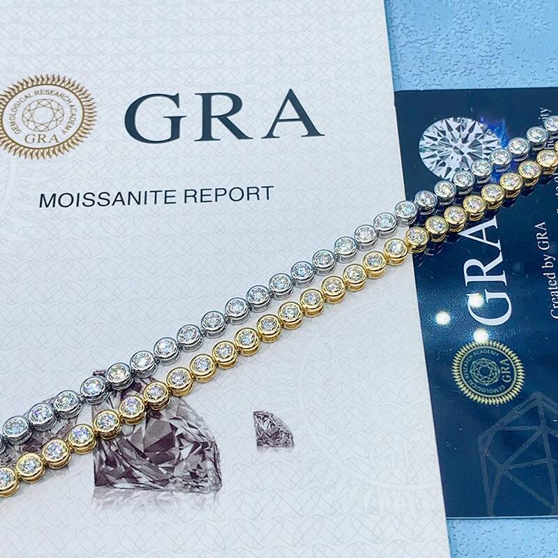 BXINY 2/3mm Moissanite Tennis Bracelet S925 Silver 18K Gold Plate Round Bubble Diamond Hand Chain for Women Men Jewelry with GRA