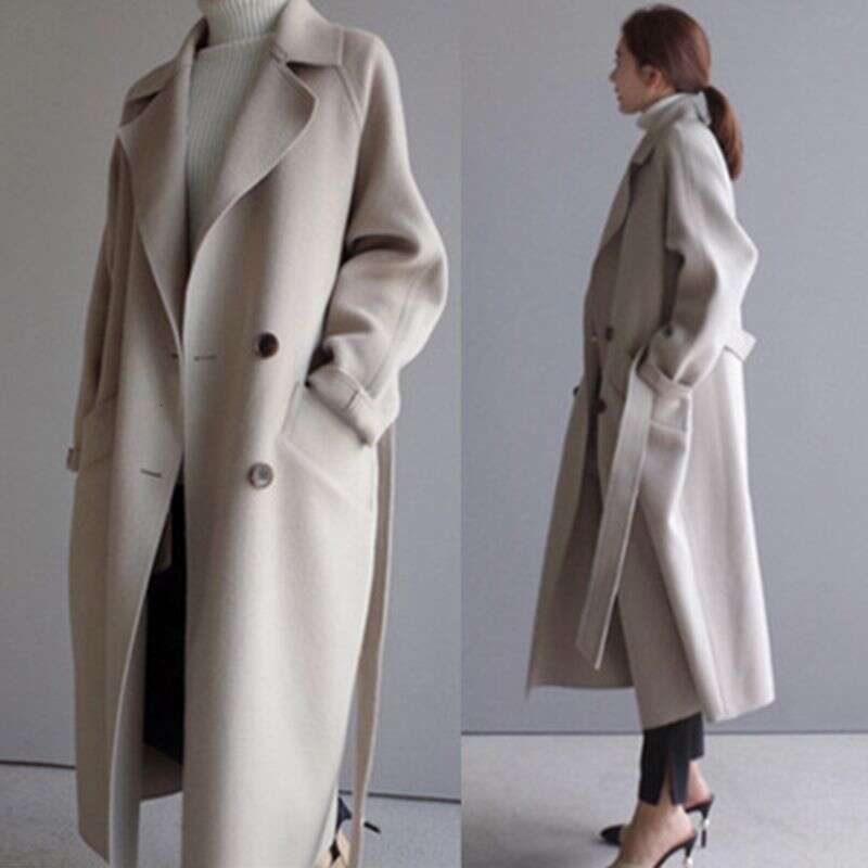 Women Coats 2023 Autumn And Winter New Femmes Women's Solid Color Lapel Loose Long Double-Sided Wool Coat Female