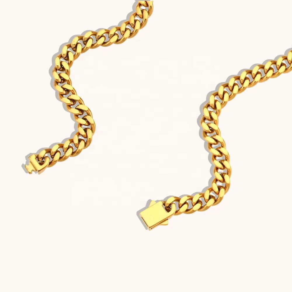 Wholesale Stainless Steel Jewelry Set 18k Pvd Gold Plated Icy Cuban Link Necklace and Bracelet