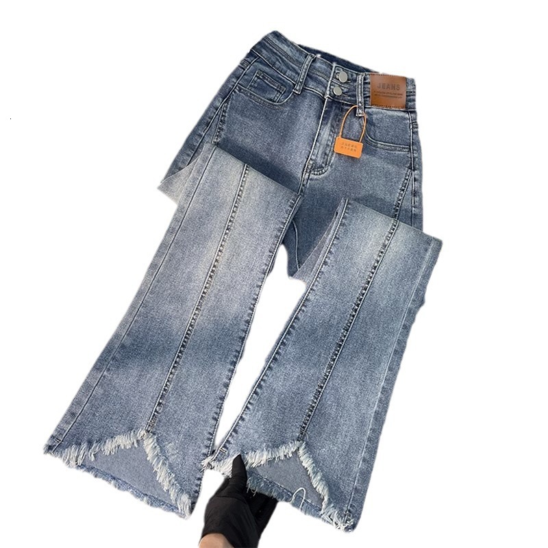 Flared Jeans for Women Spring and Autumn New High Waist Slimming Frayed Hem Floor-length Bell Bottoms Bootcut Pants for Petite Women