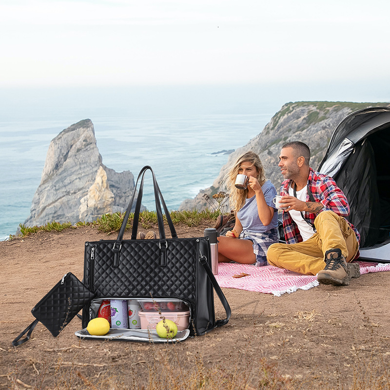 Work Lunch Black Quilted Handbag Shoulder Crossbody Commuter Tote Bag for Women