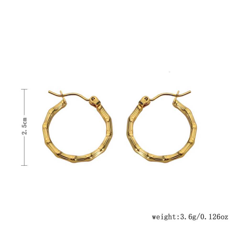 1 Pair of Stainless Steel Womens Hoop Earrings Non-Fading Light Luxury Bamboo Jointed Gold Color Metal Earrings XJ250814