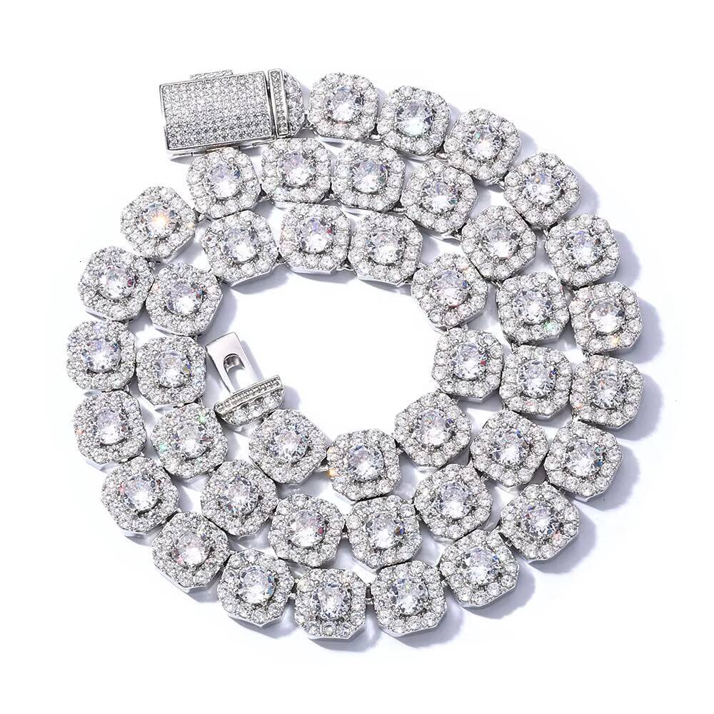 10-12mm Width Cubana Hop Jewelry 925 Sterling Silver High Quality VVS Tennis Necklace Ball Chain Necklace Moissanite