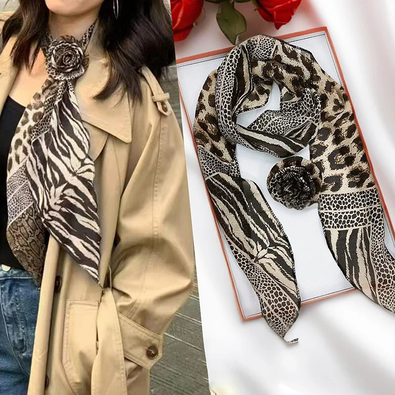 Women French Long Rose Flower Silk Scarf Flutter Shirt Y2K Fashion Temperament Accessories Summer Sunscreen Sunshade Scarfs 250813