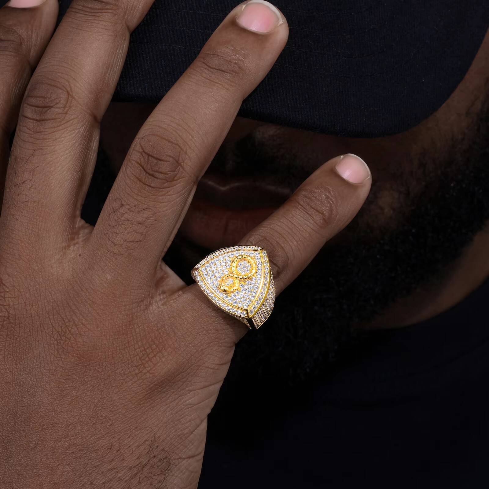 Fashion Design Hip Hop Jewelry Gold Plated Sterling Sier VVS Moissanite Dia Number 8 Snake Ring for Men