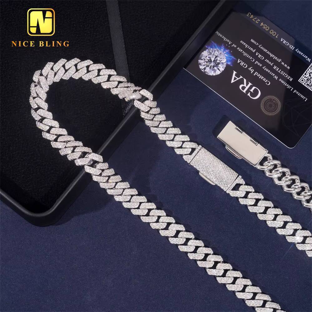 12mm Fashion Hip Hop Rapper VVS Moissanite Diamond Jewelry 925 Sterling Silver Iced Out Cuban Link Chain Necklace Bracelet