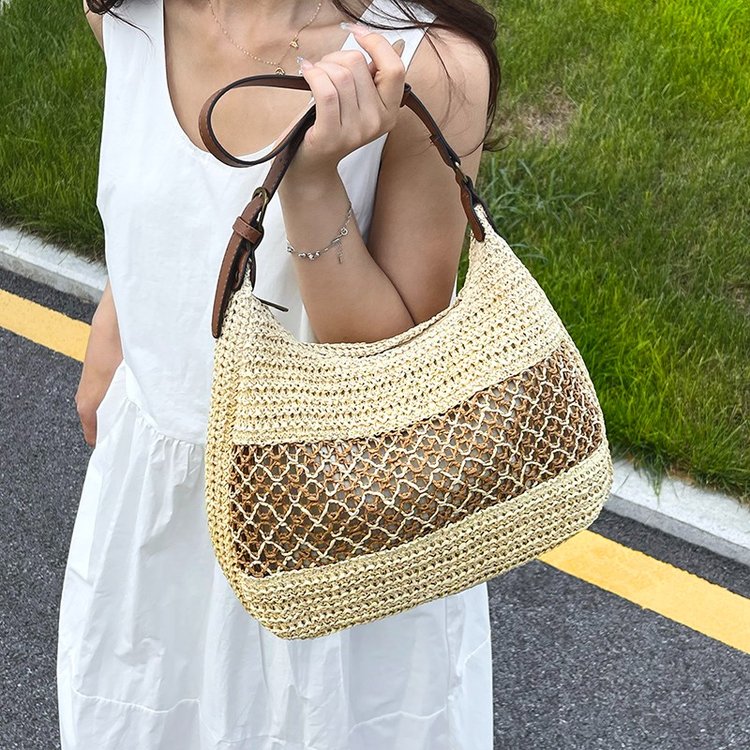 stylish multifunctional crescent shoulder tote elegant weave design easytocarry