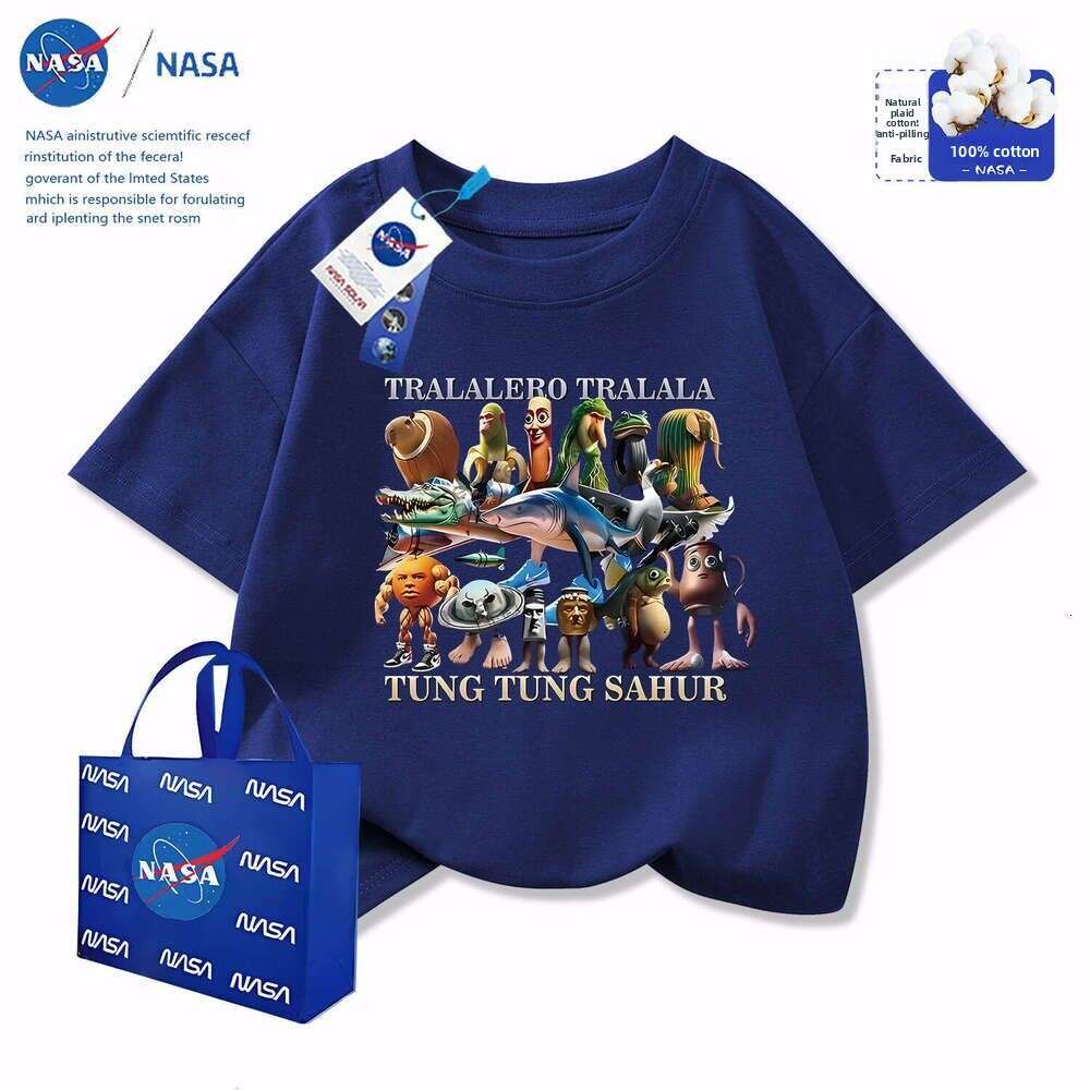 Kids Designer Clothes Cartoon Printed Classic of Mountains and Seas T-Shirt Children NASA 2025 Summer Collaboration Boys Girls Combed Cotton Soft Shor