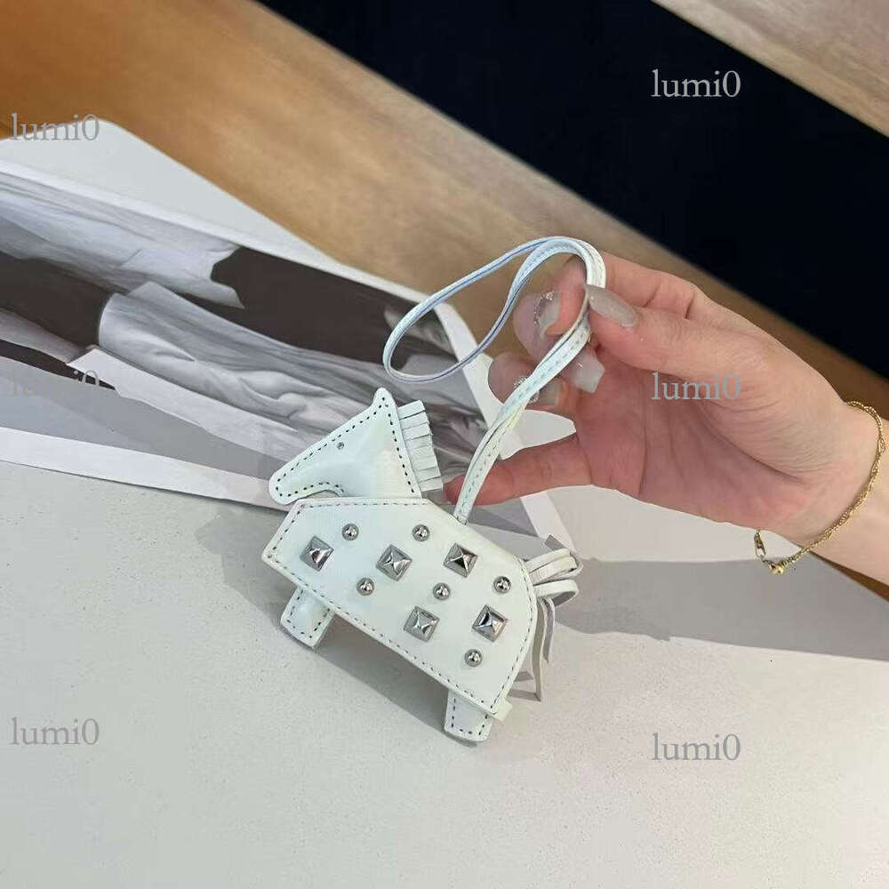 H Brand Pony Car Hanging Ornament Keychain Sheepskin Genuine Leather New Rivet War Horse Bag Pendant