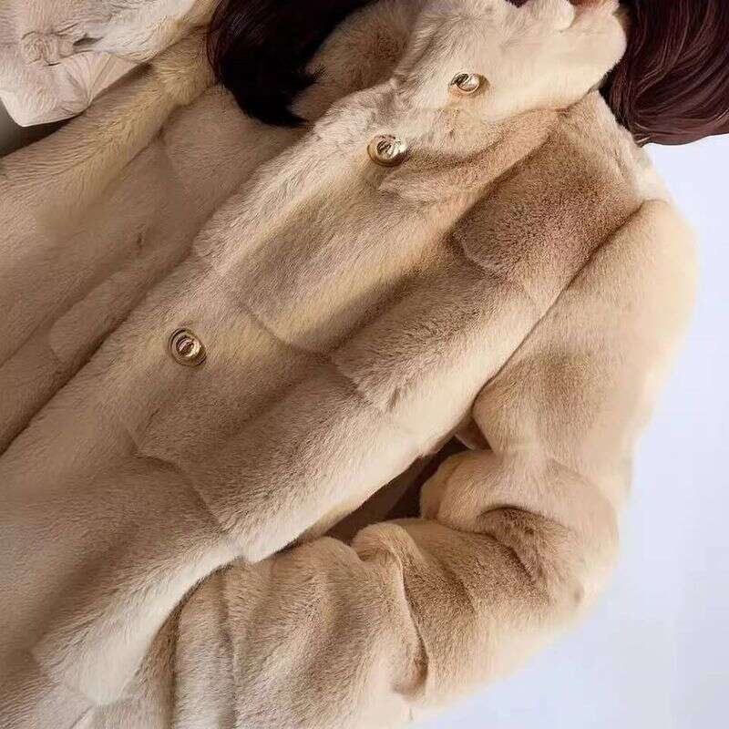 Faux Fur Coats Women Mid Length Coat Thick Warm Stand Collar White Apricot Open Stitch Autumn Winter Maxi Furry Outerwear