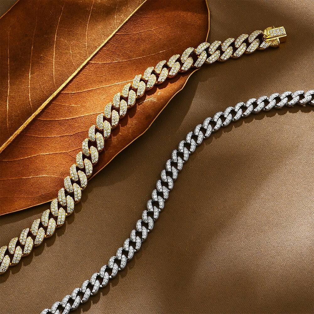 ATTAGEMS DVVS1 Full Moissanite Cuba Chain for Man Women 925 Sterling Silver 18k Gold Plated Hip Hop Tennis Bracelet Fine Jewelry