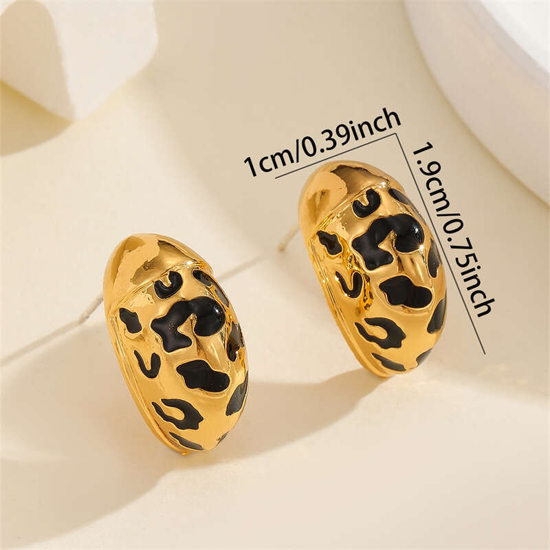 ER03469 Fashion Leopard Print C-Hoop Earrings - Gold Geometric Dangle Earrings for Women | Trendy Ins Style