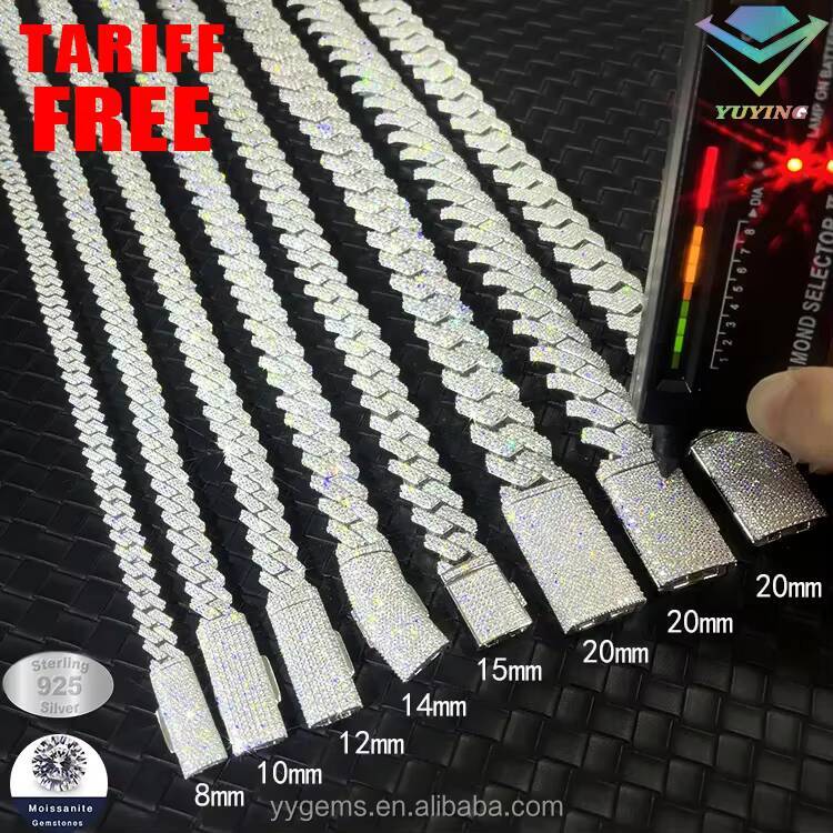 VVS Dia 2rows 8mm 10mm 12mm 15mm S Sier GRA Moissanite Necklace Mans Hiphop Cuban Link Chain for Fashion Jewelry