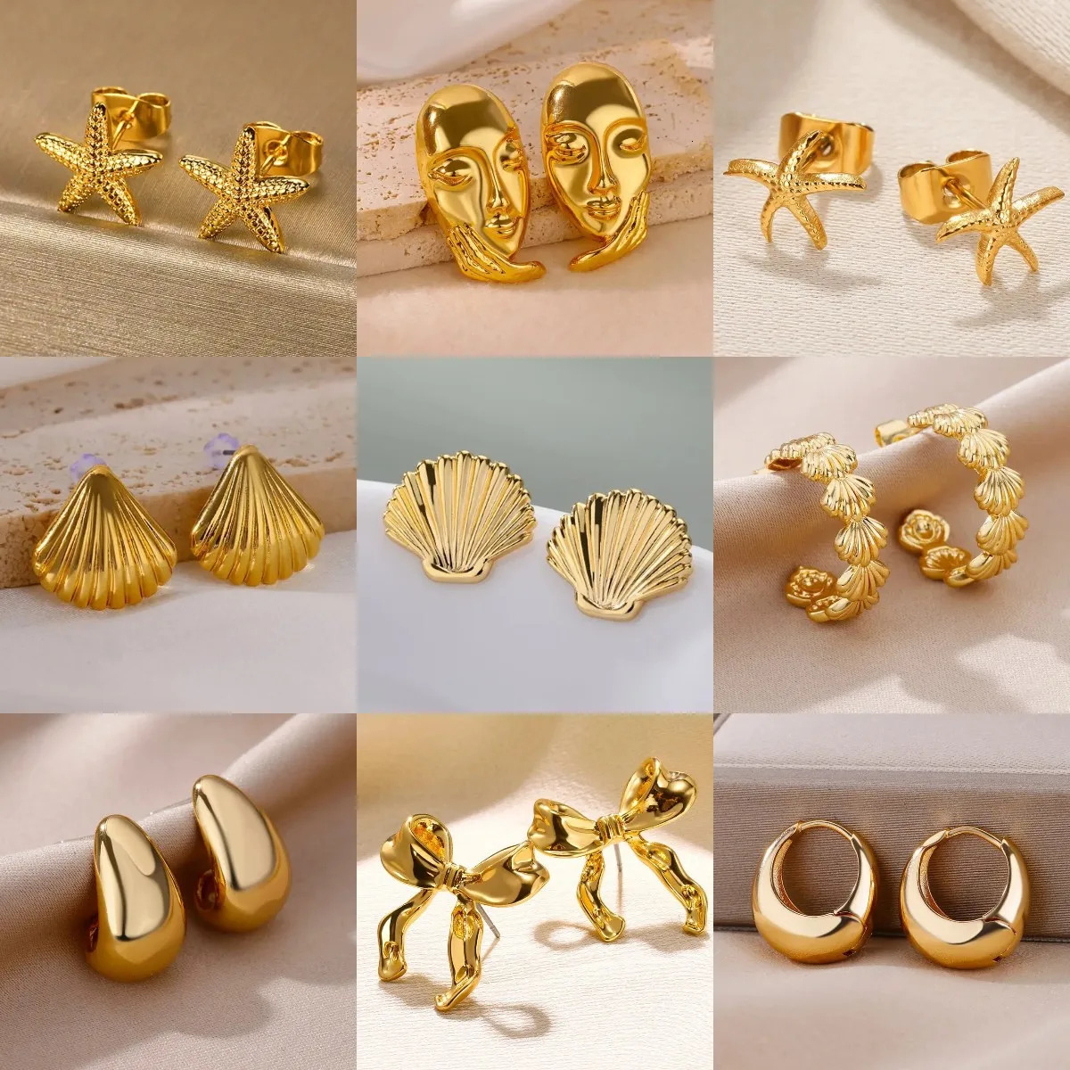 Stainless Steel Starfish Shell Stud Earrings for Women Minimalist Gold Color Aesthetic Wedding Earring Summer Beach Jewelry Gift 250812