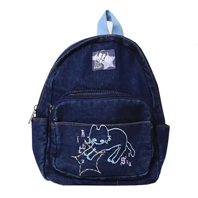 Japanese Simple Kawaii Cat Backpack Denim Handbag Shoulder Bags Small Mini Student Schoolbag Cute Women Backpack Woman Bags XJ250814