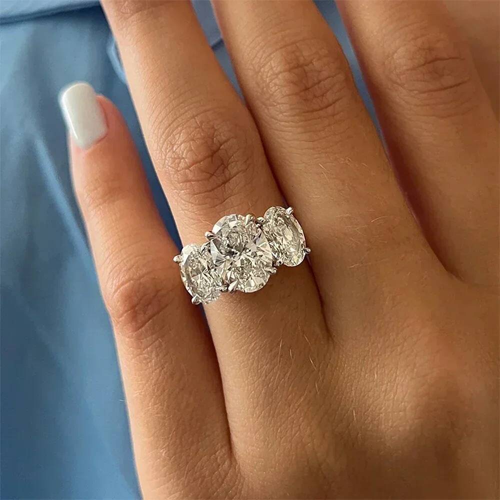 3/6cttw Real Moissanite Engagement Ring with Certificate 3-Stone Oval Cut Diamond Wedding Ring for Women 925 Silver Fine Jewelry