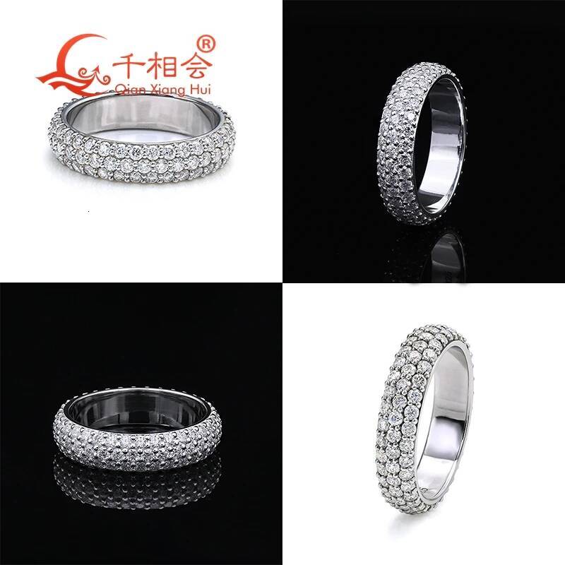 D vvs white 1.7mm melee moissanite three band ring full stones 925 Sterling Silver Ring Jewelry Rings Engagement Ladies men