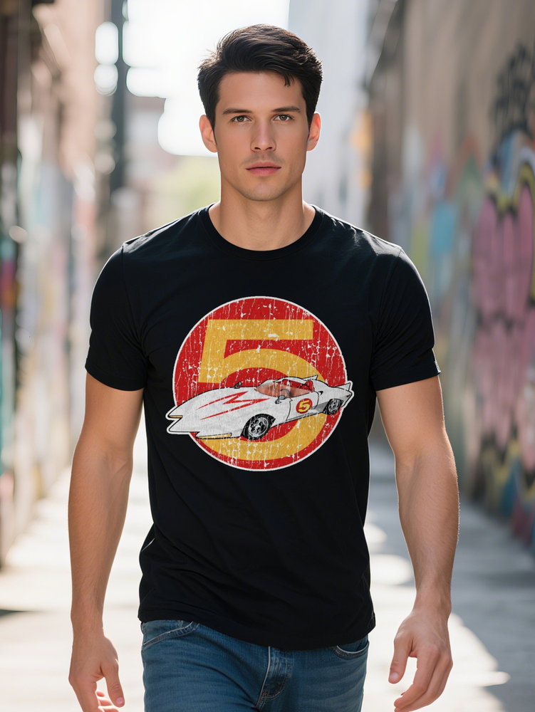 Vintage Graphic T-Shirt Retro Sports Car Design with Distressed RedYellow Print Casual Summer Short Sleeve Tee Round