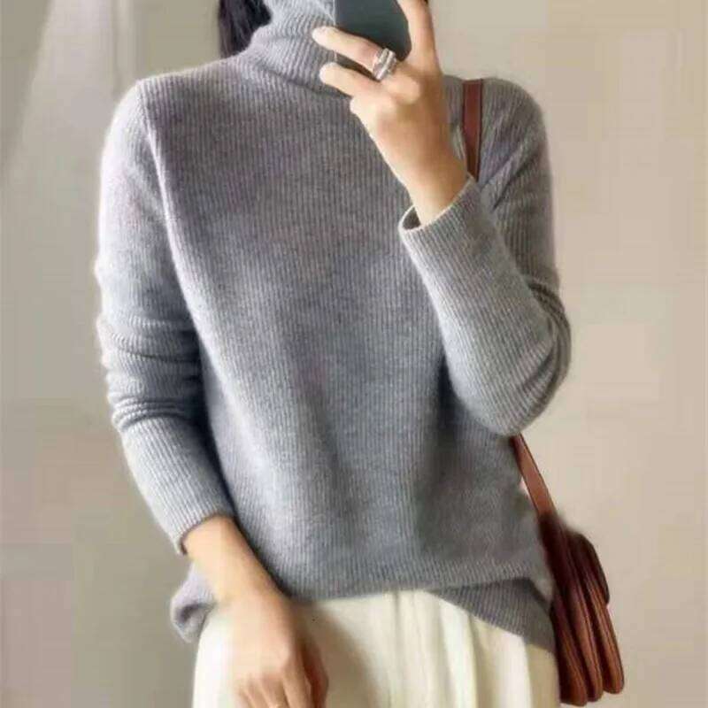 Simple And Versatile Pile Turtleneck Cashmere Women Fall Winter Loose Knit Thickened With Base Sweater 20250809