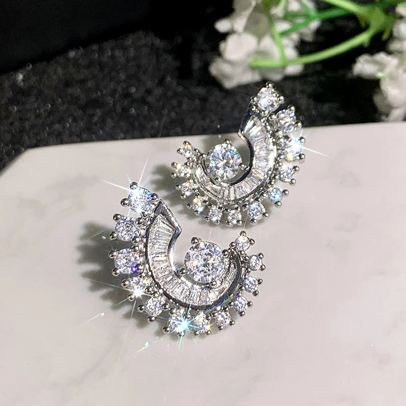 CAOSHI Shiny Cubic Zirconia Stud Earrings for Women Fashion Contracted Style Delicate Engagement Wedding Anniversary Jewelry 250812