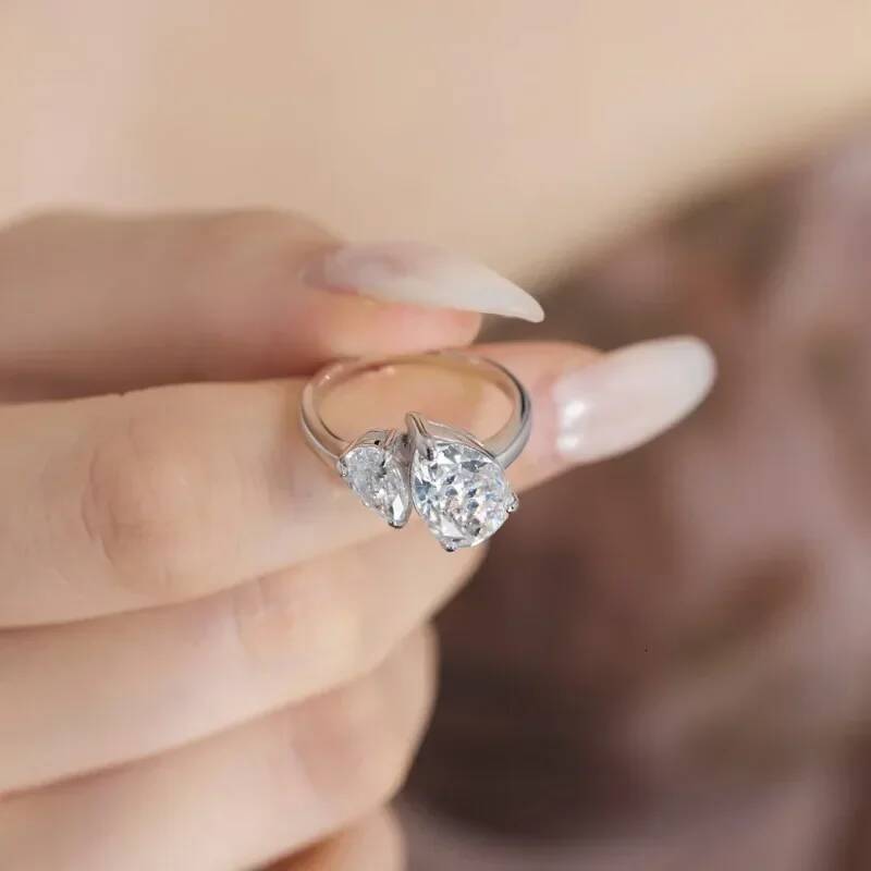 NKHOG Pear Cut Moissanite Ring S925 Sterling Silver 2-Stone Waterdrop Diamond For Women Wedding Band Gifts Jewelry GRA Certified