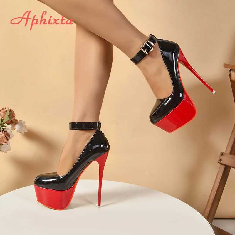 2cm Belt Buckle Pumps Catwalk Show Model 16.5CM High Heels Womens Banquet Round Toe Single Shoes Large Size 35-50 W250814