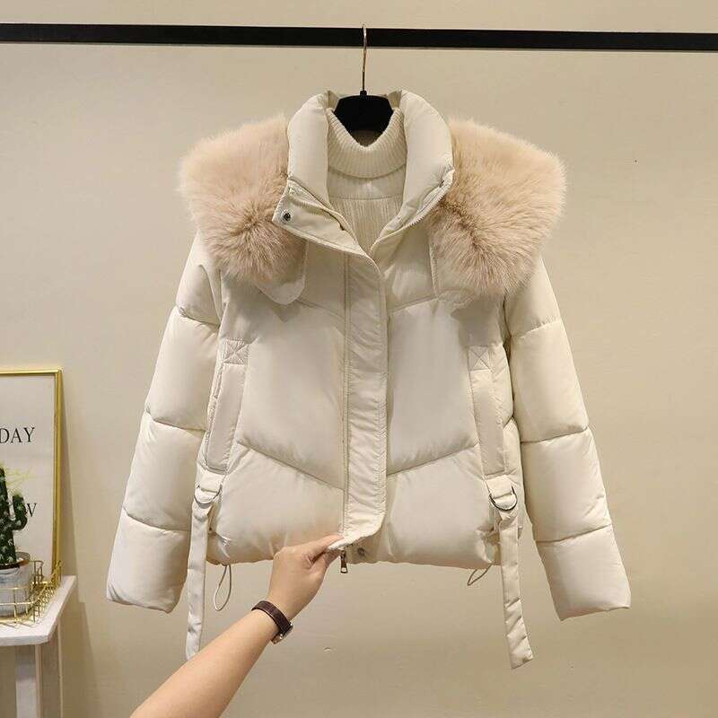 New Fashionable Loose Thick Cotton Jacket with Western Style, Large Hairy Collar, Down Cotton Jacket, Small and Thin Women's Cotton Jacket