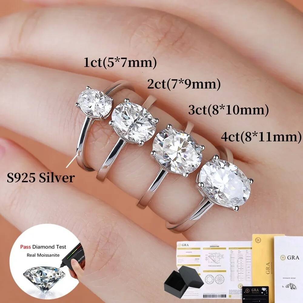 NKHOG 1-4CT Oval Cut Moissanite Rings For Women 100% S925 Silver Wedding Gift Diamond Band 18K Plated Fine Jewelry GRA Certified