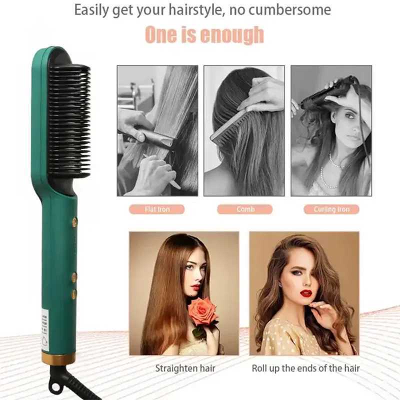 2-in-1 Electric Hair Straightener Ceramic Hot Comb Negative Ion Anti-scalding Styling Tool W250814