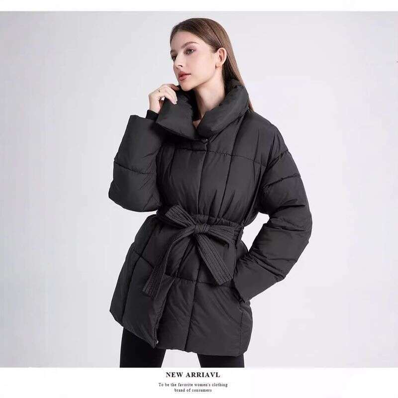 2025 Down And Winter New Thickened Korean Edition Medium To Long Lace Up Skinny Cotton Jacket For Women