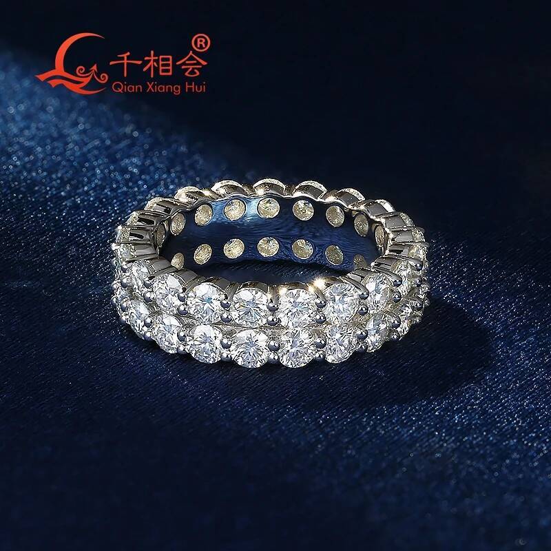 Double Eternity Band Ring S925 Sterling Silver 2mm/3mm round D VVS White Moissanite Jewelry Rings for Engagement Wedding Gift
