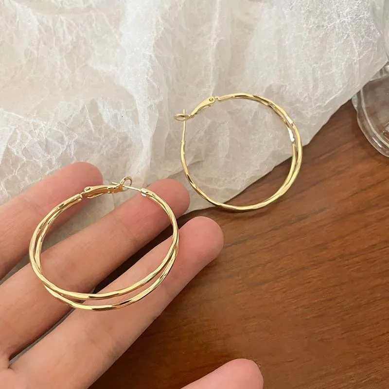 2025 New Trend Silver Color Double Layer Circle Hoop Earrings For Women Exaggerated Metal Layer Round Earrings Jewelry Gift XJ250814