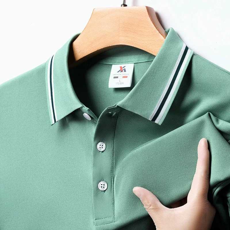 Mens Fashion Solid Short Sleeved Striped Lapel Polo Shirt Summer Breathable Comfortable Top XJ250804
