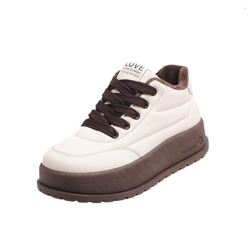 Platform Thick Sole Solid Color Women's 2025 New Autumn Winter Sneakers Versatile Loafers Fleece Lined Cotton Shoes