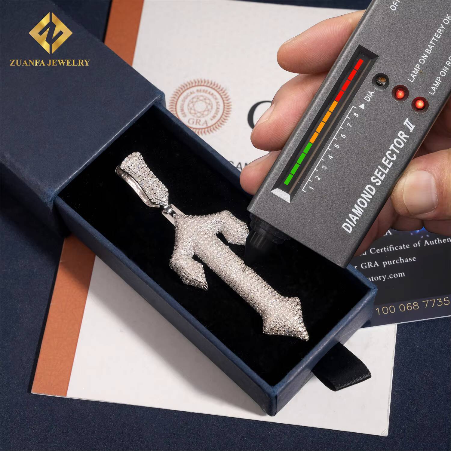 GRA Certificate Hip Hop Rhodium Plated Charm Pendants Custom Iced Out 925 Silver VVS Moissanite Jewelry Diamond Cross Pendant