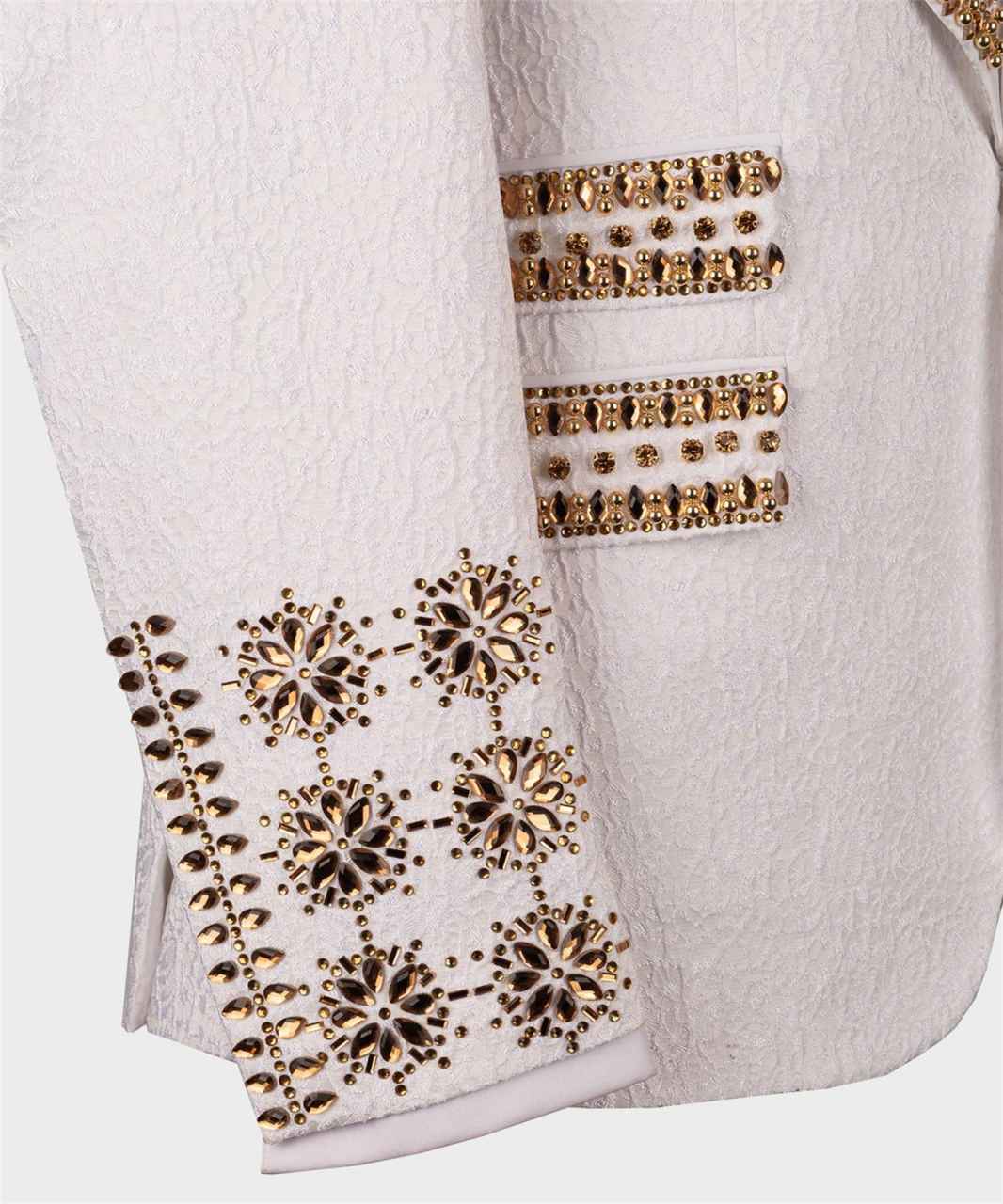 Gold Gem Stone Crytals Men Suits Shawl Lapel Groom Wedding Tuxedo 3 Pieces Sets Dinner Party Blazers Customized Costume Homme