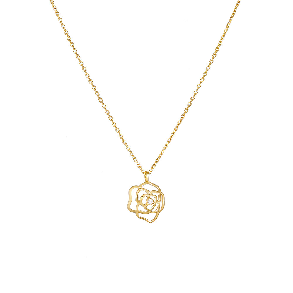 French Style Light Hollow Rose Flower Pure Sier Necklace for Women, Niche Design, Exquisite and High-end Clavicle Chain Accessory Jewelry for Women