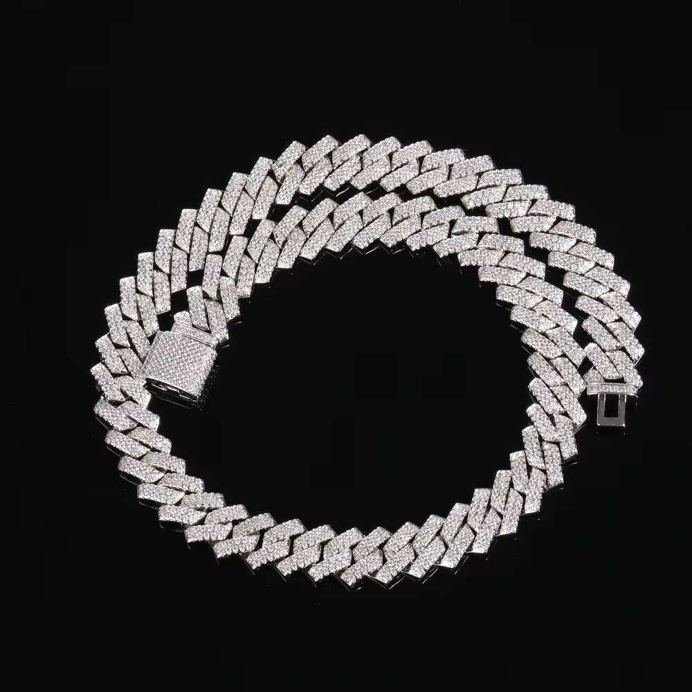 13mm Men's Miami Link Necklace Iced Out Lad Dia Gold Plated Sier Bling Prong Cuban Chain
