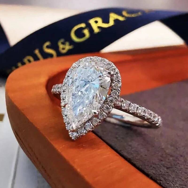 NKHOG Real Pear Cut Moissanite Ring Women S925 Sterling Silver Plated 18K Gold Drop Diamond Wedding Rings Gifts Fine Jewelry GRA