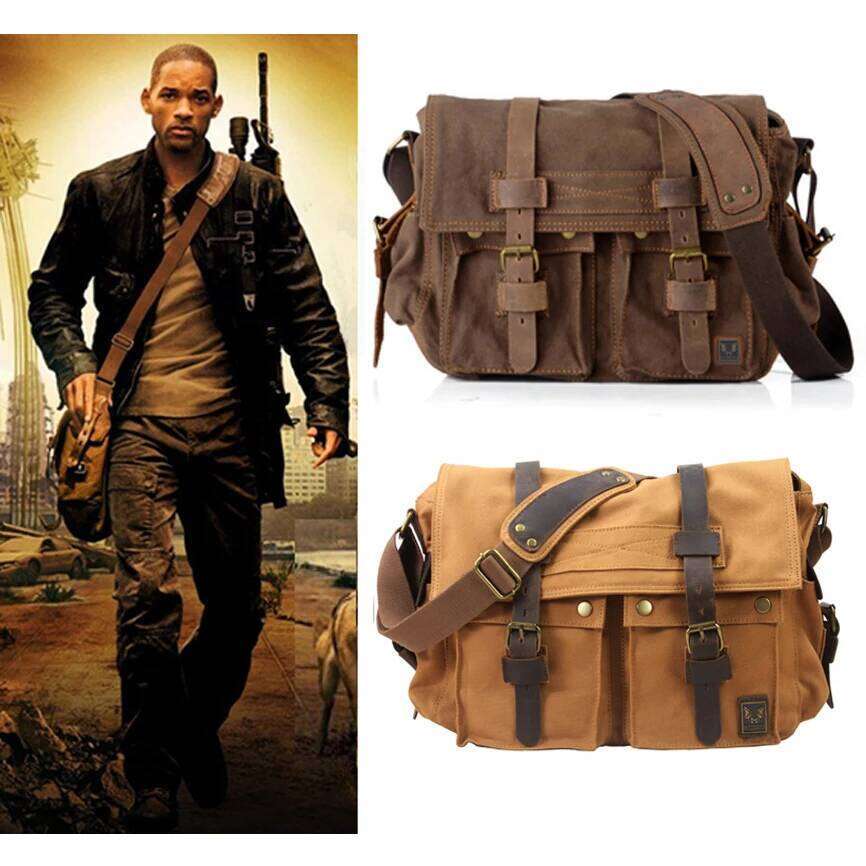 New Fashion Vintage Leather Men's Messenger Cotton Canvas Crossbody Men Shoulder Sling Casual Bag Leisure